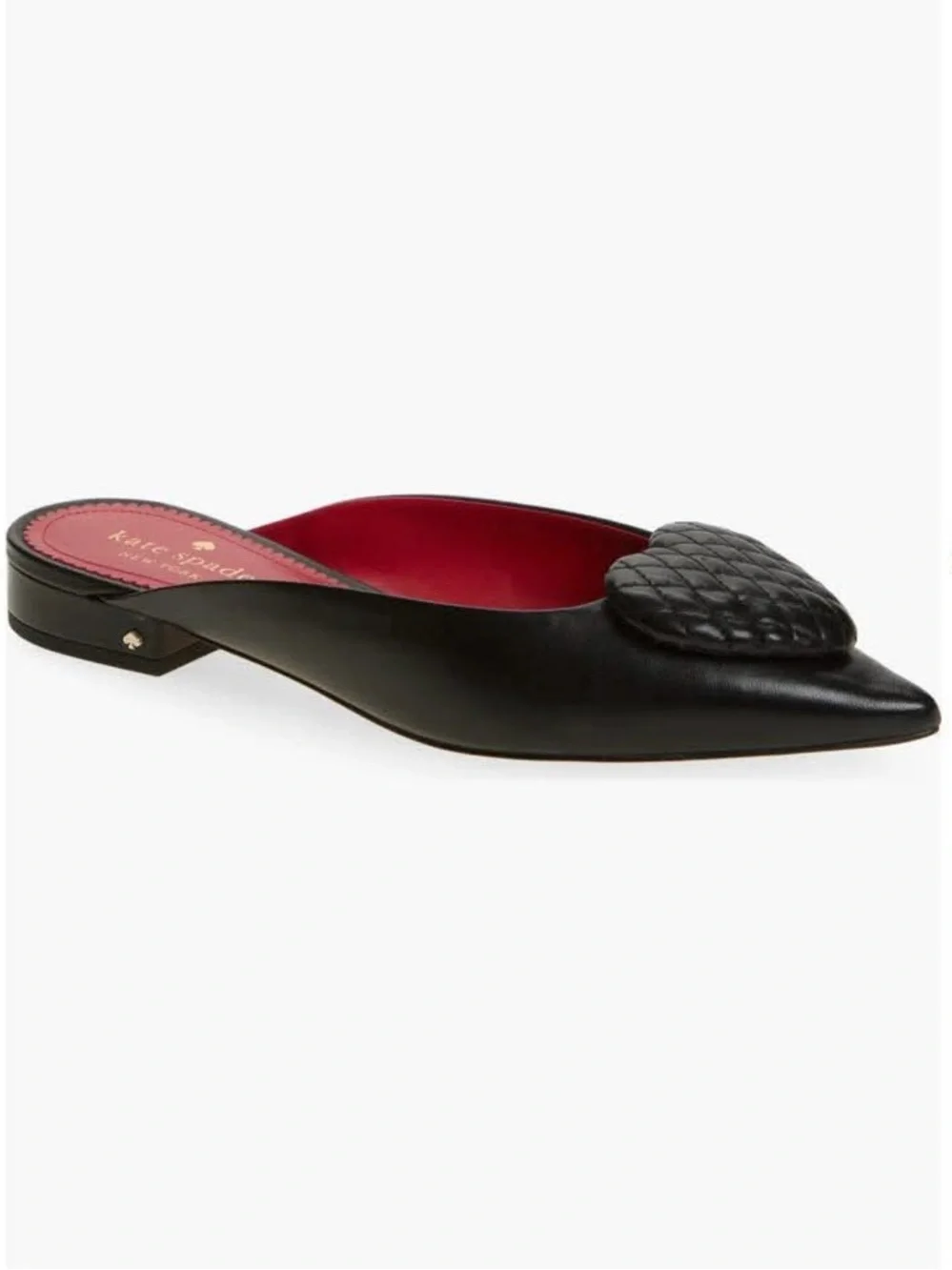 kate spade Black Quilted Pointed Slip-On Mule with Red Lining